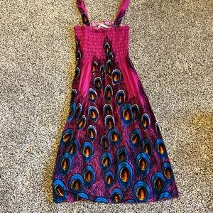Vibrant Peacock Feather Print Dress